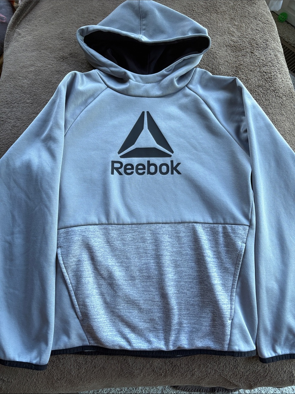 BOYS: REEBOK- Gray Pullover Hoodie with front pocket: Size L 10-12